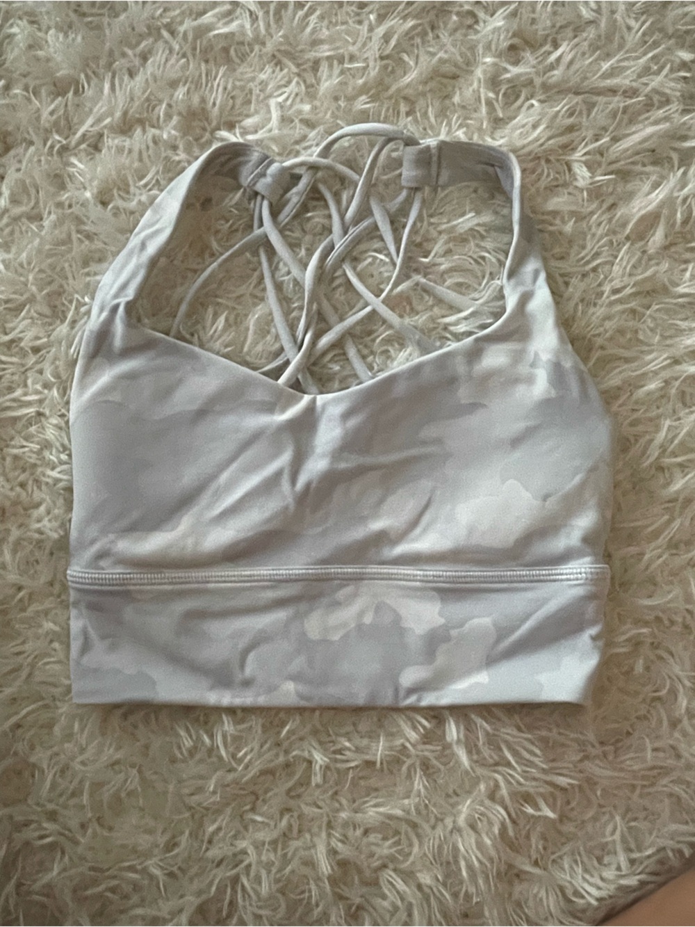 lululemon athletica light gray camo strappy sports bra